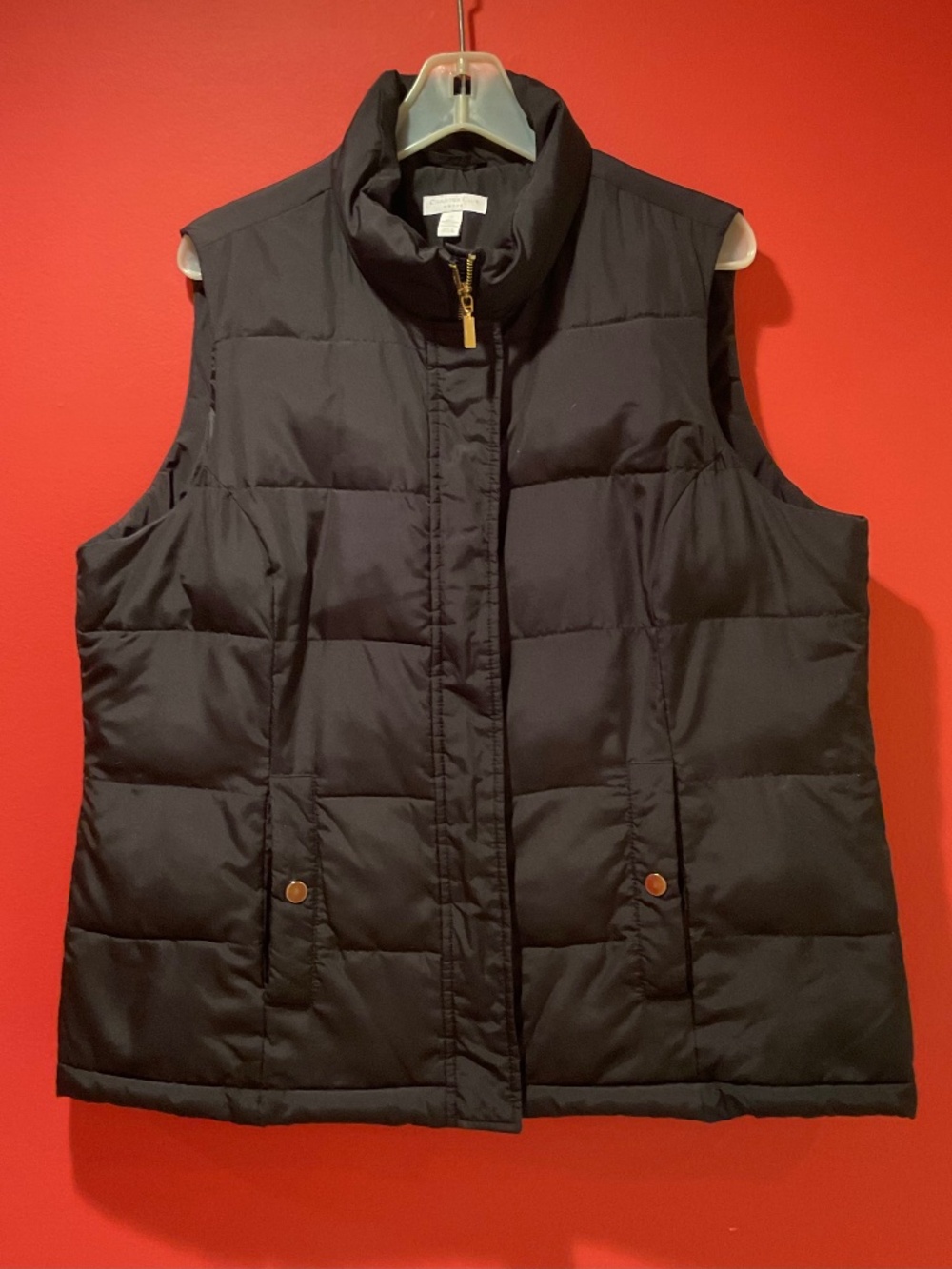 Charter Club Black Quilted Puffer Vest with Gold Zipper Size 1X